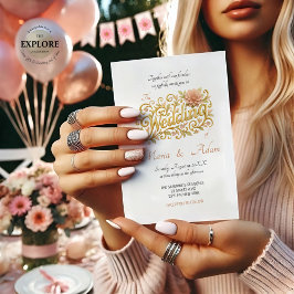 Convite Elegant Blush Dahlias Golden Script Wedding