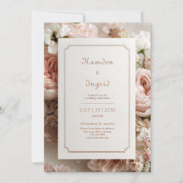 Convite Elegant Blush Floral Bronze Ticket Frame Wedding