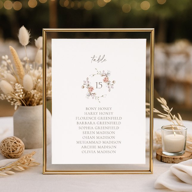 Convite Elegant Blush Floral Monogram Table Seating Card (Criador carregado)