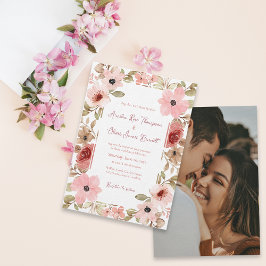 Convite Elegant Blush Floral Photo Wedding Invitation