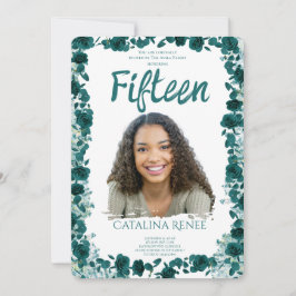 Convite Elegant Blush Floral Quinceañera Invitation