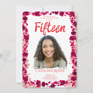 Convite Elegant Blush Floral Quinceañera Invitation