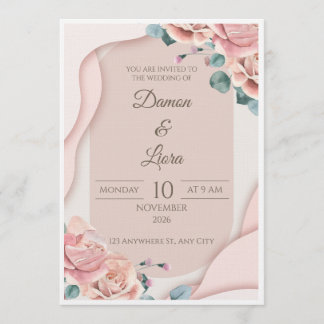Convite Elegant Blush Floral Wedding Invitation Template