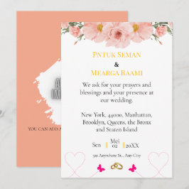Convite Elegant Blush Floral Wedding Invitation with Gold 
