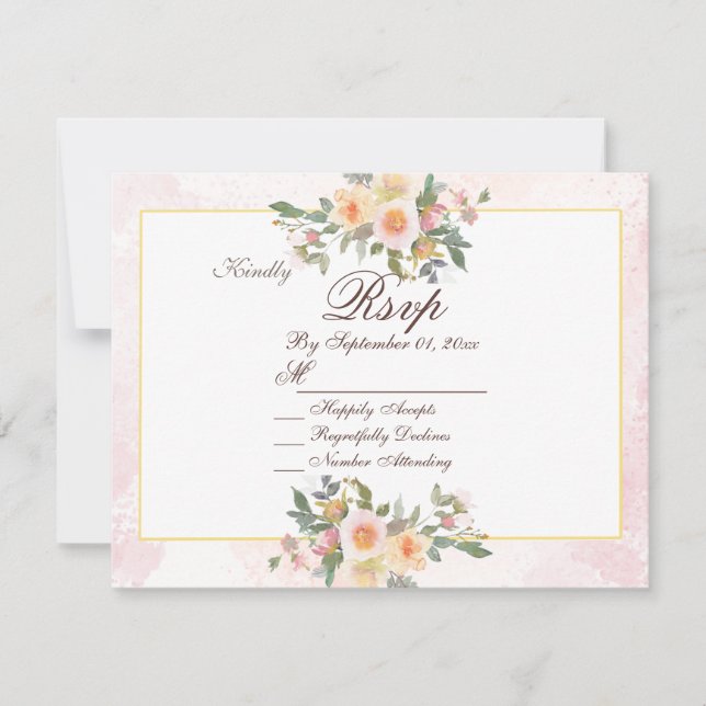 Convite Elegant Blush Floral Wedding RSVP Card (Frente)