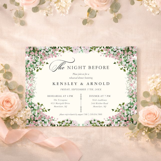 Convite Elegant Blush Garden Rehearsal Dinner Invite Night (Criador carregado)