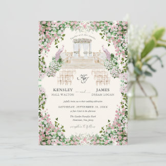 Convite Elegant Blush Garden Wedding with Monogram 