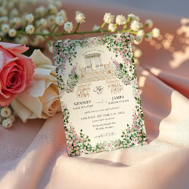 Convite Elegant Blush Garden Wedding with Monogram