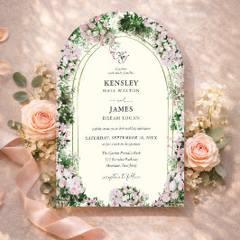 Convite Elegant Blush Garden with Photo Wedding