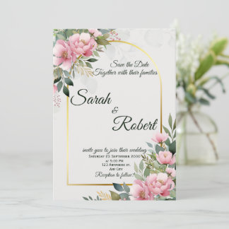 Convite Elegant Blush Peony Floral Save The Date Card