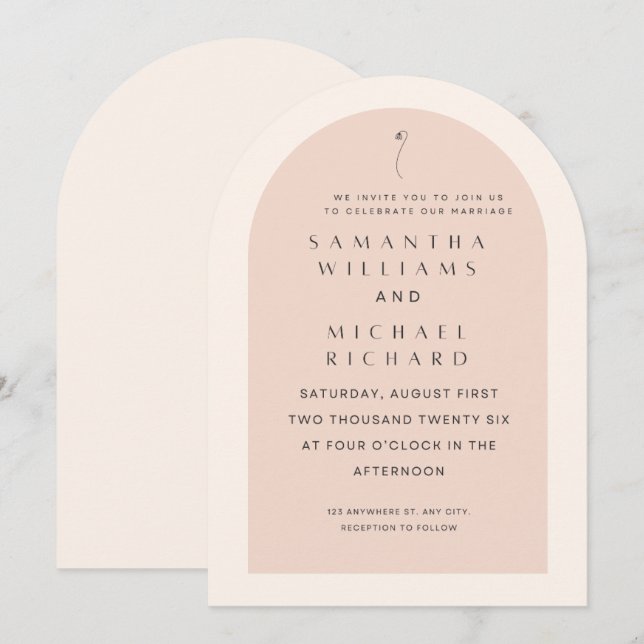 Convite Elegant Blush Pink Arch Wedding Invitation - Custo (Frente/Verso)