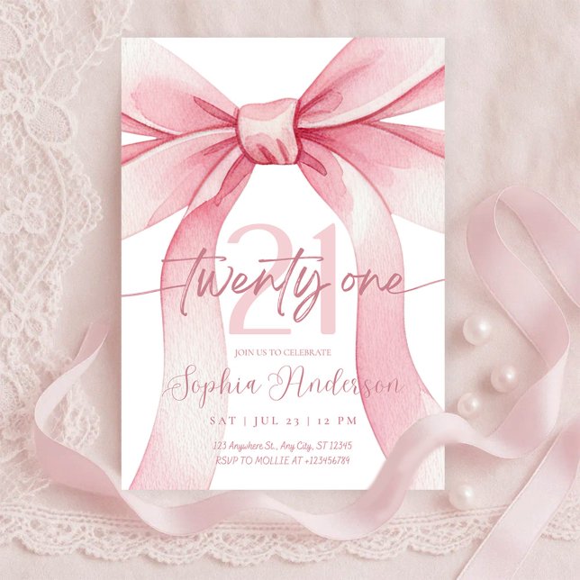 Convite Elegant Blush Pink Bow 21th Birthday (Criador carregado)