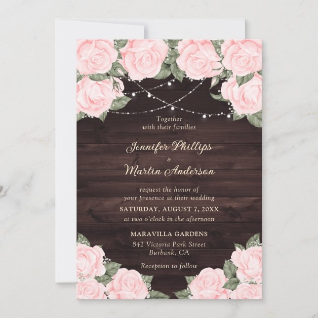 Convite Elegant Blush Pink Floral Wedding (Frente)