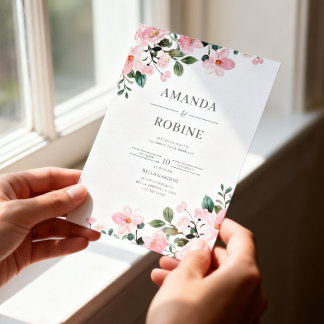 Convite Elegant Blush Pink Floral Wedding Invitation
