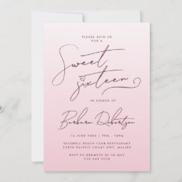 Convite Elegant Blush Pink Gradient Script Sweet Sixteen
