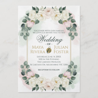 Convite Elegant Blush Pink & Green Floral Wedding Invitati