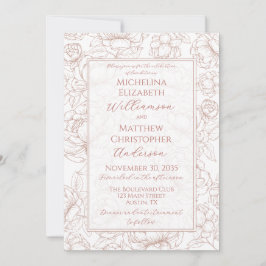 Convite Elegant Blush Pink Hand-Drawn Floral Wedding Invi