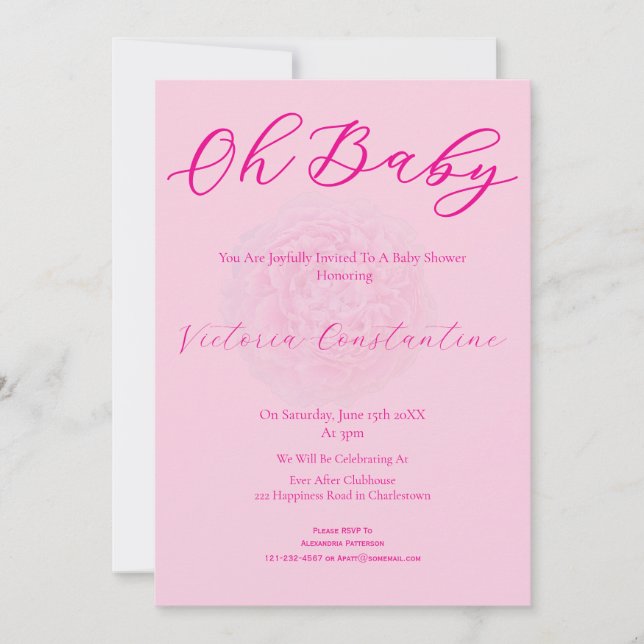 Convite Elegant Blush Pink Oh Baby Bold Script Floral (Frente)