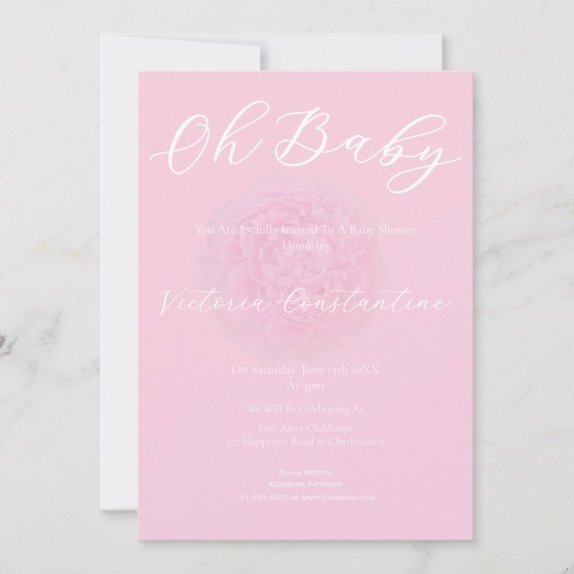Convite Elegant Blush Pink Peony Oh Baby Shower Invitation (Frente)
