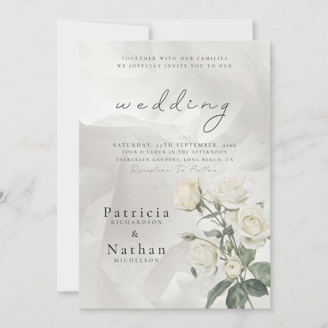 Convite Elegant Blush Rose Floral Frame Wedding (Frente)