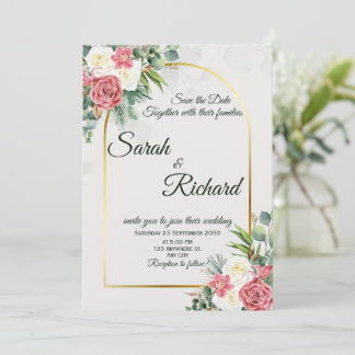 Convite Elegant Blush Rose Gold Arch Wedding Invitation