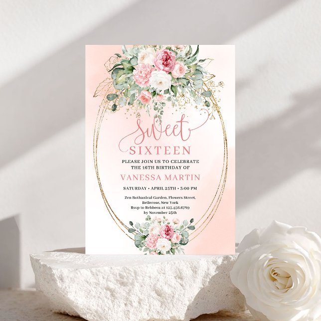 Convite Elegant Blush Rose Gold Sweet Sixteen Invitation (Elegant Blush Rose Gold Sweet Sixteen Invitation)