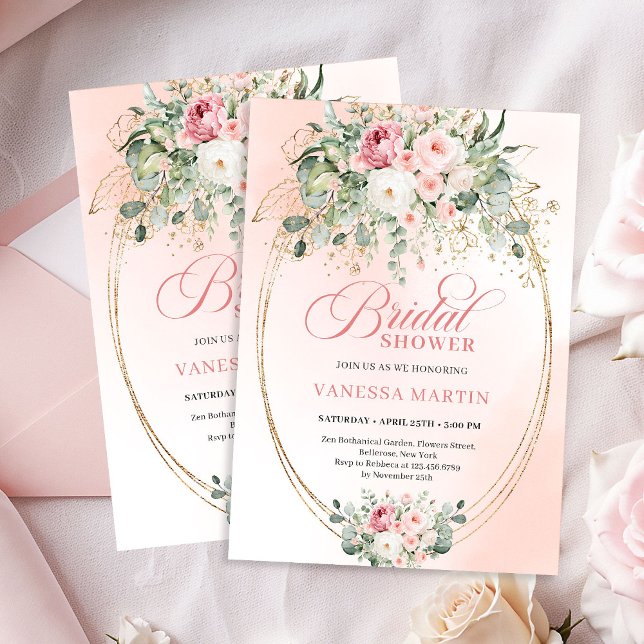 Convite Elegant Blush Roses Bridal Shower Gold Invitation (Elegant Blush Roses Bridal Shower Gold Invitation)