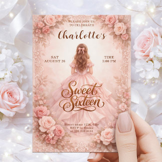 Convite Elegant Blush Sweet Sixteen Birthday Card