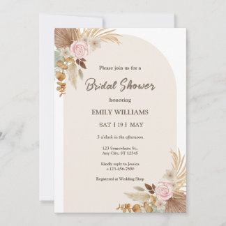 Convite Elegant Bohemian Floral Pampas Grass Bridal Shower