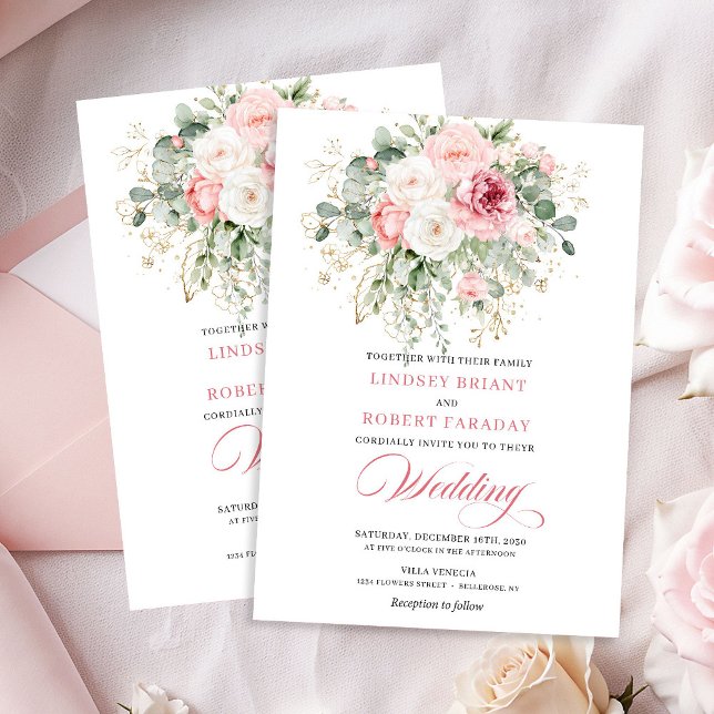 Convite Elegant Boho Blush Floral Wedding Invite (Elegant Boho Blush Floral Wedding Invite)