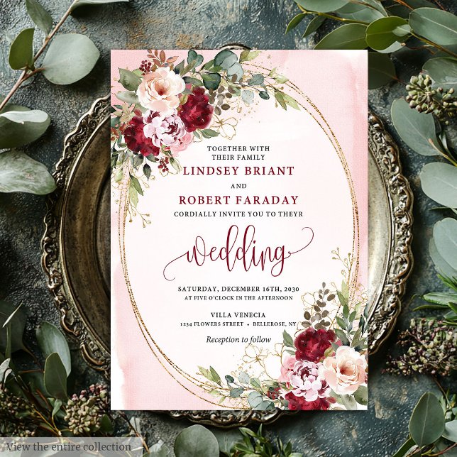 Convite Elegant Boho Burgundy Blush Gold Floral Wedding  (Elegant Boho Burgundy Blush Gold Floral Wedding Invite

)