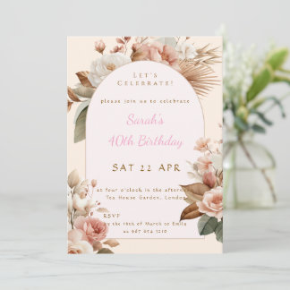Convite Elegant Boho Floral Birthday Invite