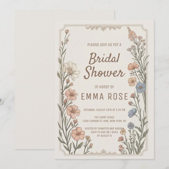 Convite Elegant Boho Floral Bridal Shower Invitation (Frente/Verso)