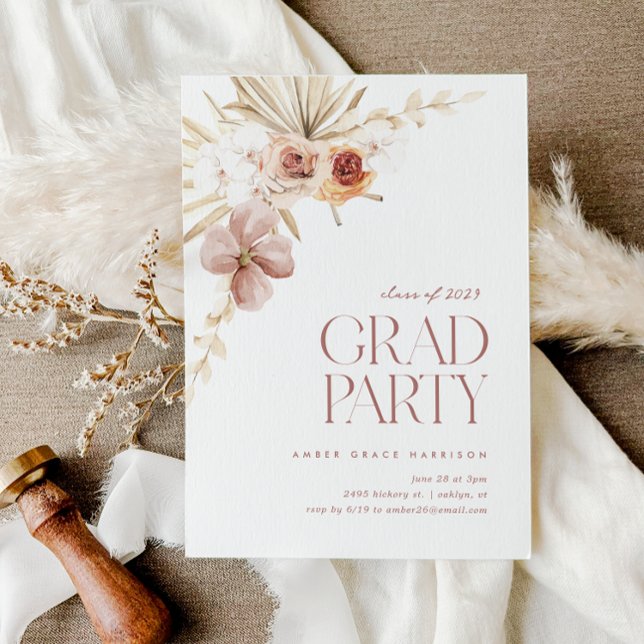 Convite Elegant Boho Floral Formando Party | Graduação (Elegant Boho Floral Grad Party | Graduation Invitation)