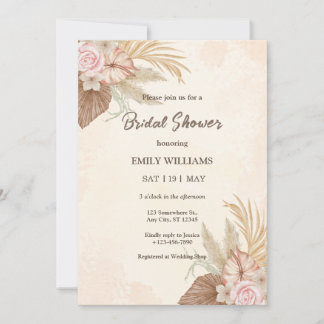 Convite Elegant Boho Floral Pampas Grass Bridal Shower