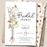 Convite Elegant Boho Floral Wildflower Bridal Shower<br><div class="desc">Are you looking for a beautiful bridal shower theme for a bride-to-be? Check out this Elegant Boho Floral Bridal Shower Invitation. It features a beautiful bouquet of watercolor wildflowers on a white background. On the back, you find a cute floral pattern with a pink background. But you can change the...</div>
