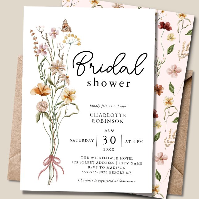 Convite Elegant Boho Floral Wildflower Bridal Shower (Criador carregado)