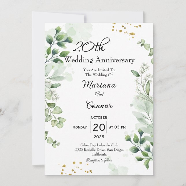 Convite Elegant Boho Greenery Wedding Anniversary  (Frente)