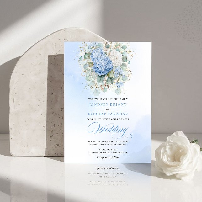Convite Elegant Boho Pastel Blue Hydrangea Wedding Invite (Elegant Boho Pastel Blue Hydrangea Wedding Invitation)