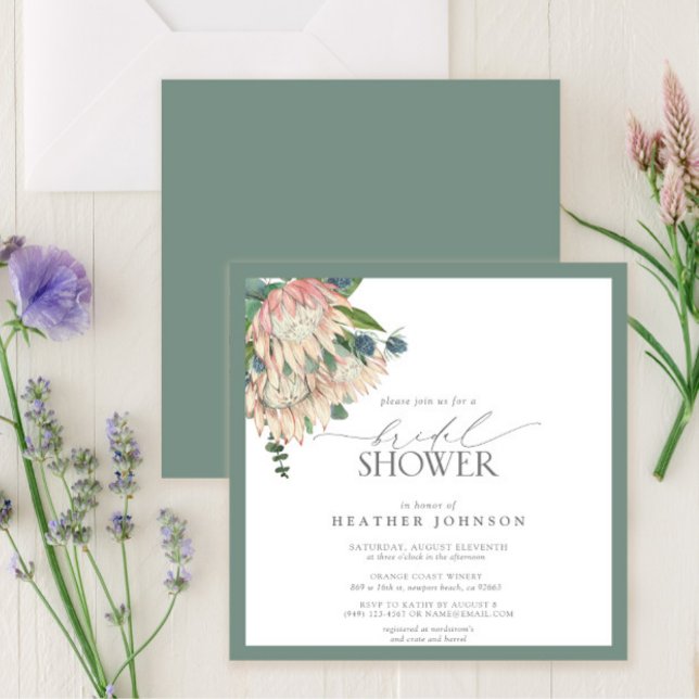 Convite Elegant Boho Protea Watercolor Bridal Shower (Criador carregado)
