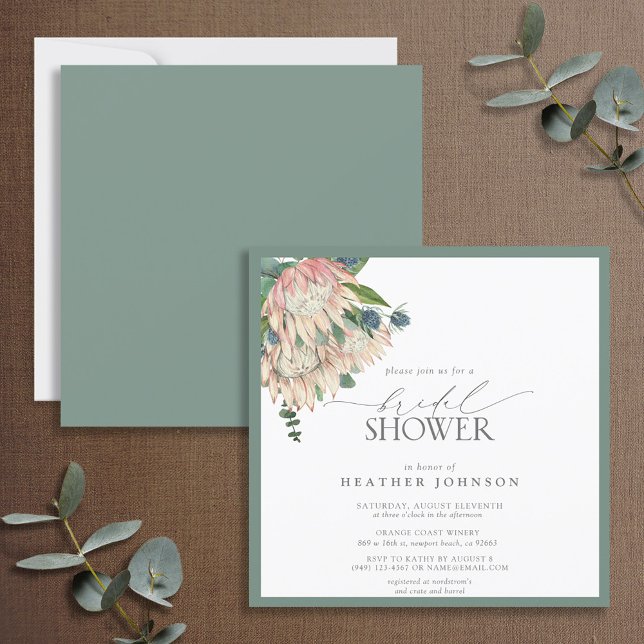 Convite Elegant Boho Protea Watercolor Bridal Shower (Criador carregado)