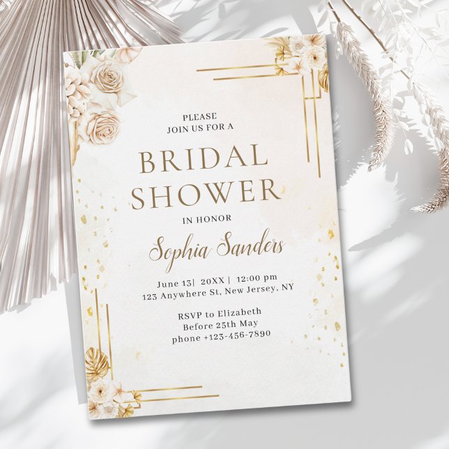 Convite Elegant Boho Style with Beige & Yellow Flowers (Criador carregado)