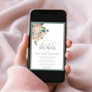 Convite Elegant Boho Watercolor Protea Chá de panela Invit