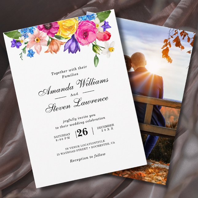 Convite Elegant Bold Colorful Watercolor Floral wedding (Criador carregado)