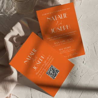 Convite Elegant Bold Orange Stylish QR Code Wedding