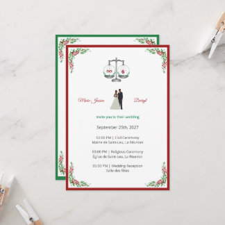 Convite Elegant Bordeaux Emerald Scale Wedding Invitation