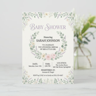 Convite Elegant Botanical Baby Shower Invitation | Soft Fl