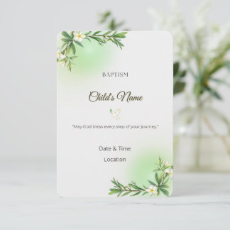 Convite Elegant Botanical Baptism Invitation