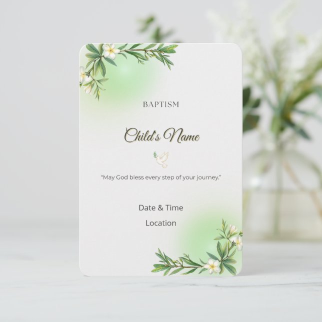 Convite Elegant Botanical Baptism Invitation (Em pé/Frente)