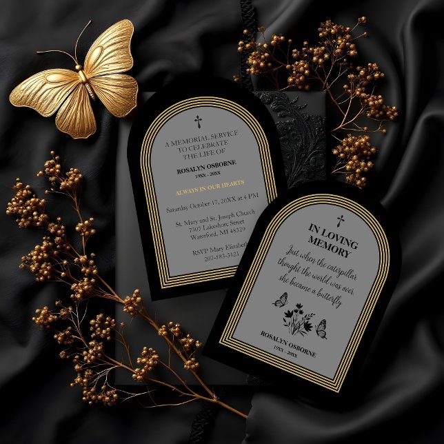 Convite Elegant Botanical Butterflies Motivational Quote (Funeral Invitation with Motivational Quote and Elegant Botanical Butterfly Design.)